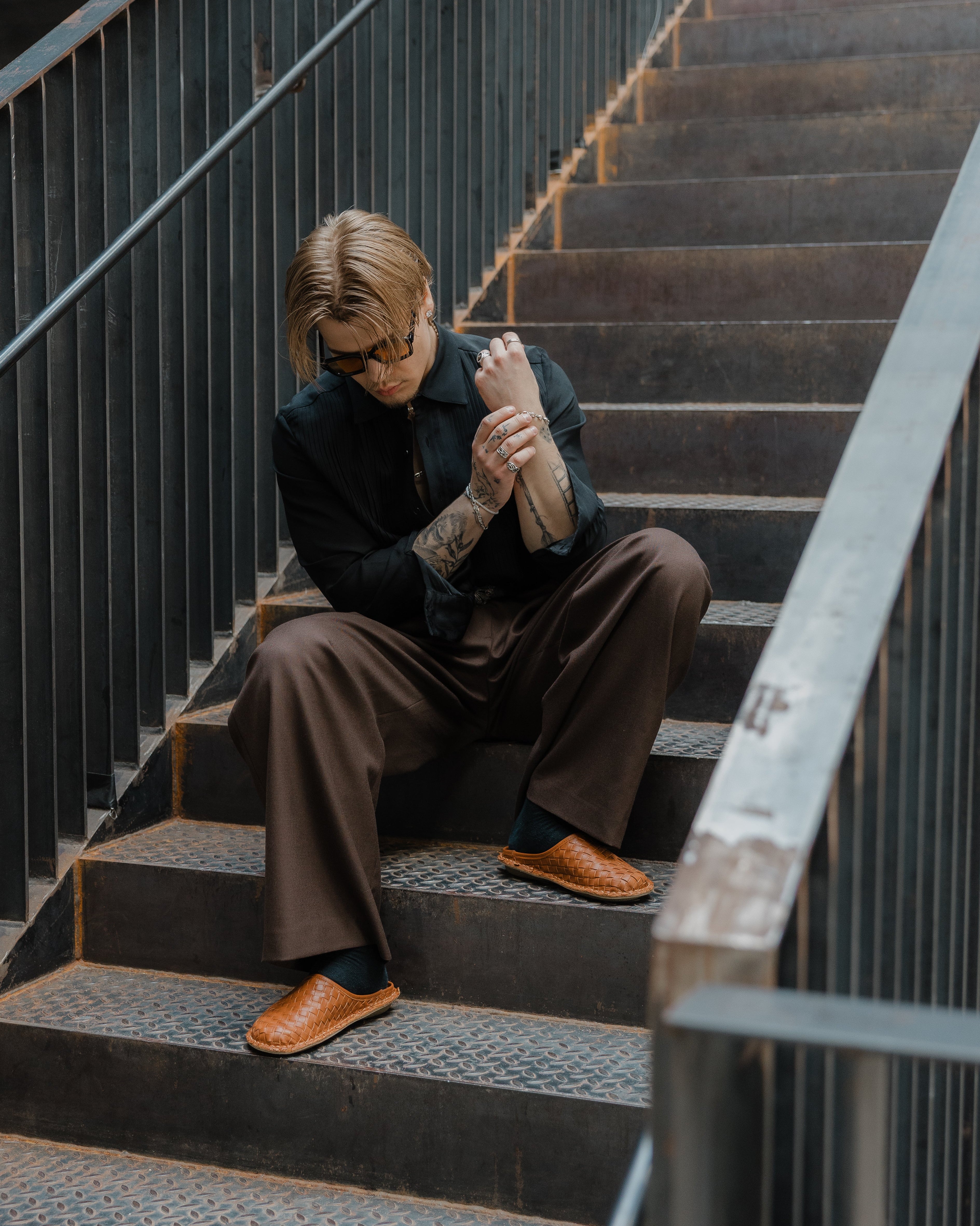 ROMA Woven Leather Cognac Brown